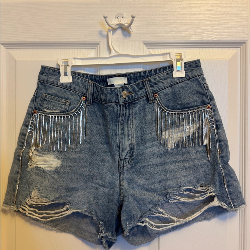 H&M Blue Jean Shorts with Fringe Details